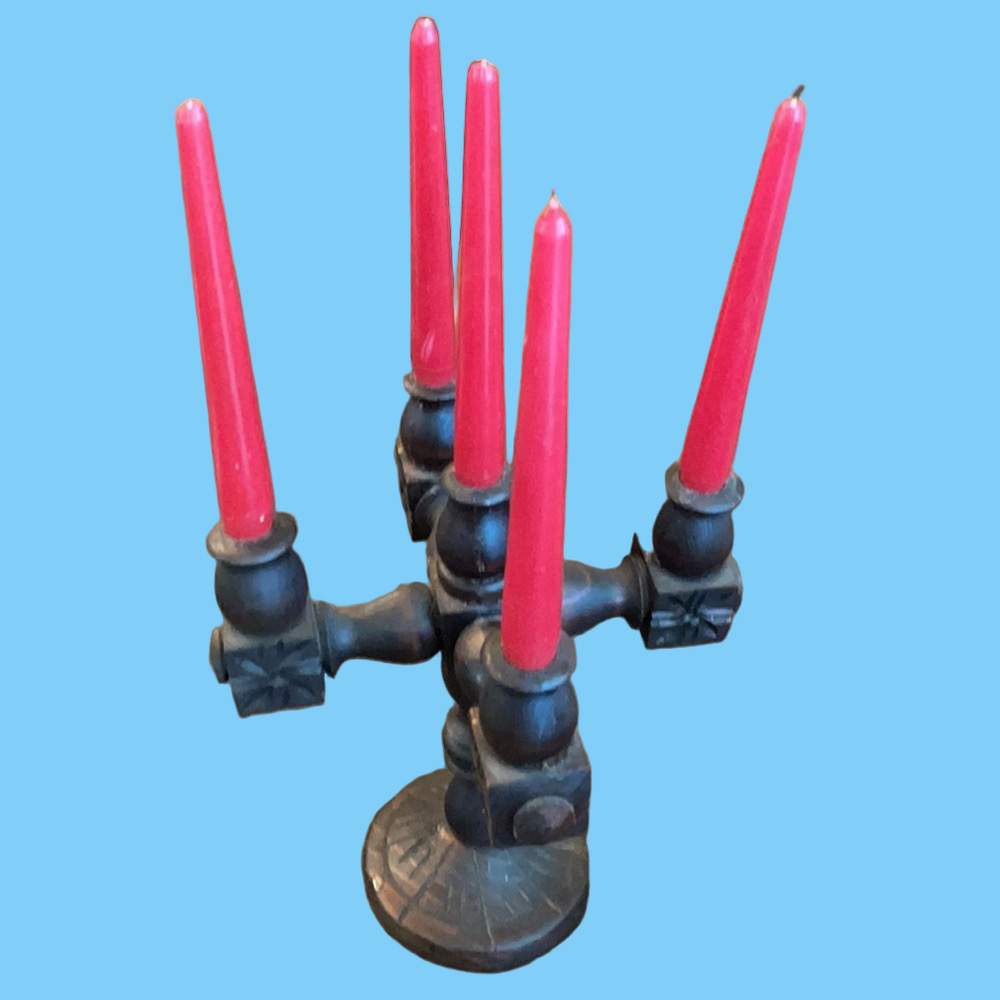 ☀️ Vintage Spanish 4-Arm Carved Wood Candelabra